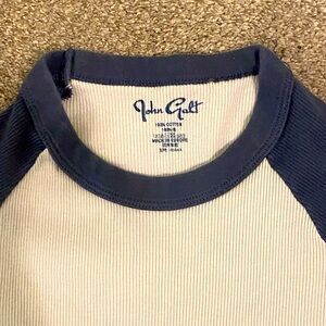 Brandy Melville John Galt White and Blue Baseball Tee Top